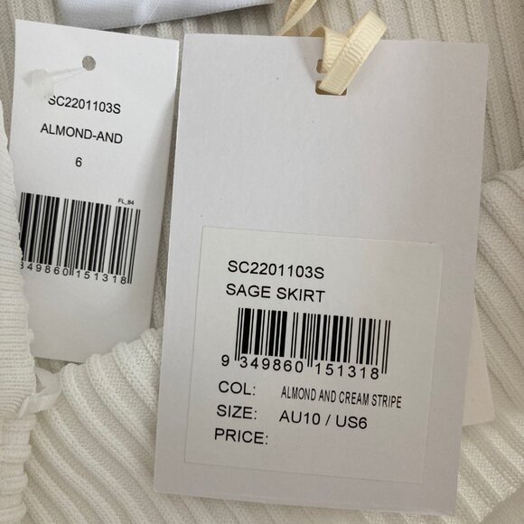 Significant Other Sage Striped Rib Knit Midi Skirt Womens 6 White Cream Beachy - Picture 9 of 11